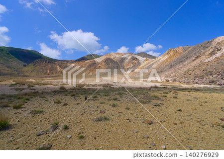 The Kuju mountain range in Oita Prefecture, Kitachirihama beach and Hoshoyama mountain. 140276929