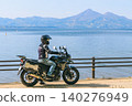 Lake Inawashiro, Mount Bandai, and a motorcycle 140276949