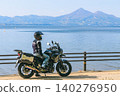 Lake Inawashiro, Mount Bandai, and a motorcycle 140276950