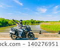 The Watarase River and a motorcycle as seen from Nowatari Bridge 140276951