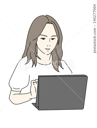 Illustration of a woman operating a laptop Illustration of a woman operating a laptop 140277004