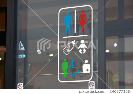 Facility guide pictograms posted on the window Facility guide pictograms posted on the window 140277396