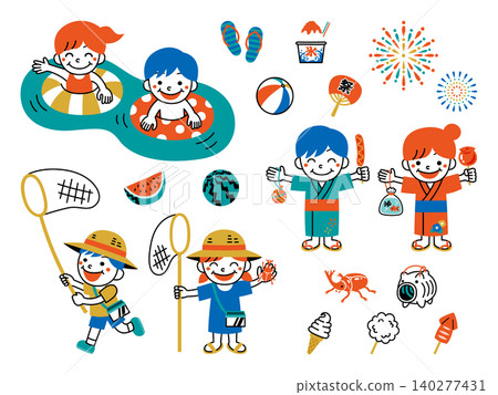 A set of cute retro-pop illustrations for children's summer vacation. A set of cute retro-pop illustrations for children's summer vacation. 140277431