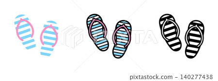A set of cute and pop-style beach sandal illustrations A set of cute and pop-style beach sandal illustrations 140277438