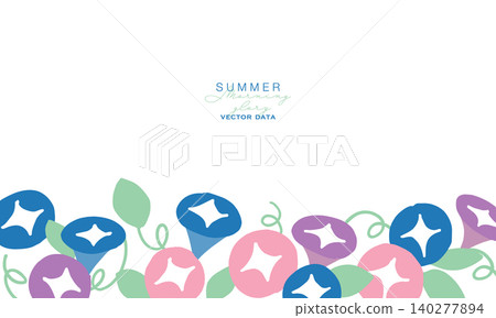 夏季牽牛花插圖。牽牛花向量邊框。夏季植物背景。 夏季牽牛花插圖。牽牛花向量邊框。夏季植物背景。 140277894