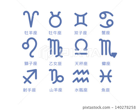 藍色十二星座插畫套裝 藍色十二星座插畫套裝 140278258