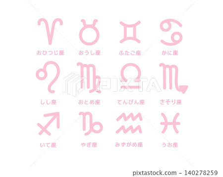 粉紅色十二星座插畫套裝 粉紅色十二星座插畫套裝 140278259
