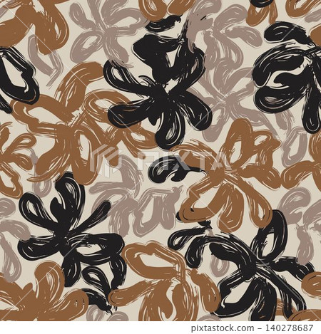 Floral brushstroke textile pattern design in brown and black for fashion and home textiles Floral brushstroke textile pattern design in brown and black for fashion and home textiles 140278687