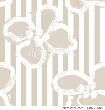 Floral brushstroke stripe textile pattern design in beige and white for fashion and home decor Floral brushstroke stripe textile pattern design in beige and white for fashion and home decor 140278688