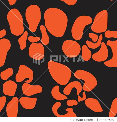 Floral Organic shape textile pattern design in orange and black for fashion and home textiles 140278689