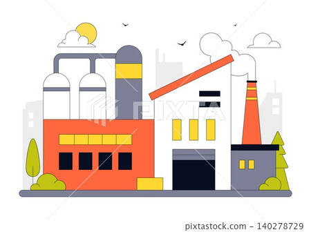 Factory Vector Illustration Featuring Industrial Manufacturing Plant, Production Facility, Logistics Transport, and Engineering Infrastructure Factory Vector Illustration Featuring Industrial Manufacturing Plant, Production Facility, Logistics Transport, and Engineering Infrastructure 140278729