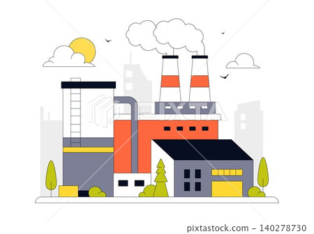 Factory Vector Illustration Featuring Industrial Manufacturing Plant, Production Facility, Logistics Transport, and Engineering Infrastructure Factory Vector Illustration Featuring Industrial Manufacturing Plant, Production Facility, Logistics Transport, and Engineering Infrastructure 140278730
