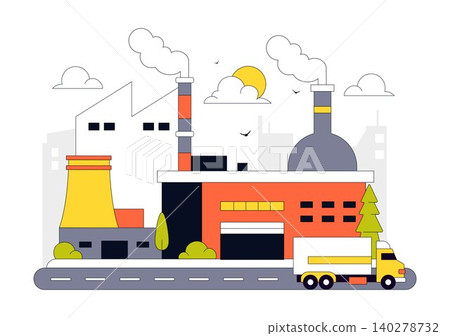 Factory Vector Illustration Featuring Industrial Manufacturing Plant, Production Facility, Logistics Transport, and Engineering Infrastructure Factory Vector Illustration Featuring Industrial Manufacturing Plant, Production Facility, Logistics Transport, and Engineering Infrastructure 140278732