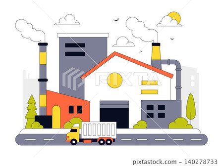 Factory Vector Illustration Featuring Industrial Manufacturing Plant, Production Facility, Logistics Transport, and Engineering Infrastructure Factory Vector Illustration Featuring Industrial Manufacturing Plant, Production Facility, Logistics Transport, and Engineering Infrastructure 140278733