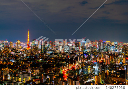 Tokyo night view: Hamamatsucho area as seen from Ebisu. Tokyo night view: Hamamatsucho area as seen from Ebisu. 140278938