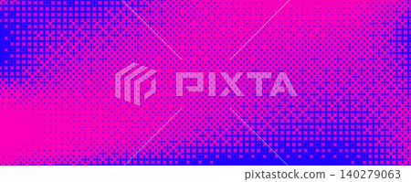 Pink and blue bitmap pixel texture. Dotted dither gradient pattern background. 8 bit halftone faded pop art gradation wallpaper. Vanishing raster video arcade game backdrop for banner, poster. Vector Pink and blue bitmap pixel texture. Dotted dither gradient pattern background. 8 bit halftone faded pop art gradation wallpaper. Vanishing raster video arcade game backdrop for banner, poster. Vector 140279063