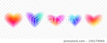 Y2k blurred gradient hearts set. Bright blur aura shape collection. Colorful fading abstract elements for poster, template, badge, sticker, collage, leaflet. Vector iridescent smooth heart pack Y2k blurred gradient hearts set. Bright blur aura shape collection. Colorful fading abstract elements for poster, template, badge, sticker, collage, leaflet. Vector iridescent smooth heart pack 140279069