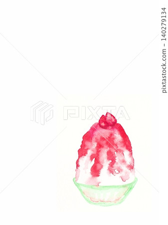 草莓刨冰水彩插圖;左側留白(垂直) 草莓刨冰水彩插圖;左側留白(垂直) 140279134
