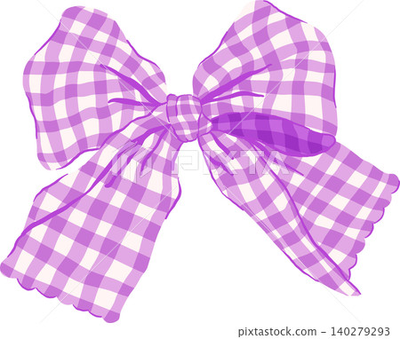 Purple Large Gingham Bow Illustration Purple Large Gingham Bow Illustration 140279293