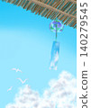 Illustration of wind chimes swaying on the eaves and the summer sky 140279545