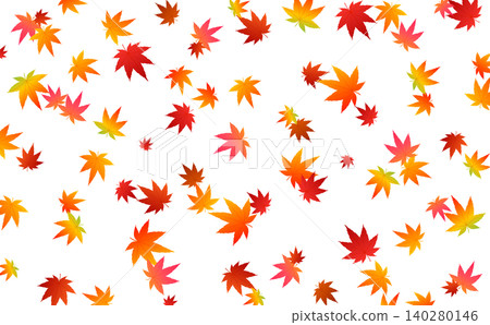 Transparent background with a pattern of falling autumn leaves (horizontal view) 140280146