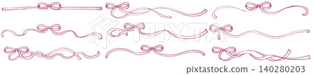 A set of narrow ribbon lines drawn with a softly colored marker, red 1 A set of narrow ribbon lines drawn with a softly colored marker, red 1 140280203