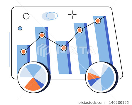 Data dashboard with bar charts and line graph vector illustration. Financial reporting, market research, data analysis, business growth, performance tracking, digital marketing. Statistics interface Data dashboard with bar charts and line graph vector illustration. Financial reporting, market research, data analysis, business growth, performance tracking, digital marketing. Statistics interface 140280335