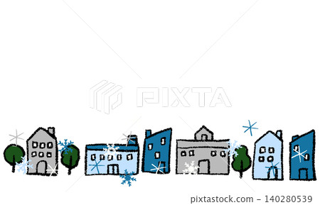 A hand-drawn winter illustration featuring snowflakes and a cityscape. A hand-drawn winter illustration featuring snowflakes and a cityscape. 140280539