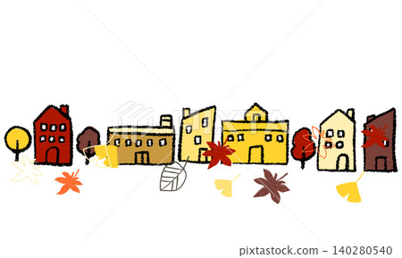 Autumn illustration featuring autumn leaves and a cityscape, hand-drawn style. Autumn illustration featuring autumn leaves and a cityscape, hand-drawn style. 140280540