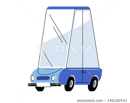 Blue cartoon car with tall glass cabin vector illustration. Urban mobility, future transport, creative design, funny vehicle, visibility, travel. Stylized automobile with high windows Blue cartoon car with tall glass cabin vector illustration. Urban mobility, future transport, creative design, funny vehicle, visibility, travel. Stylized automobile with high windows 140280543