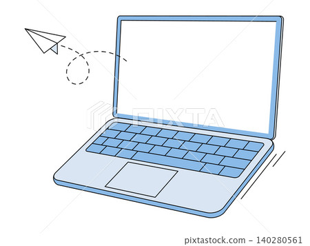 Laptop with paper plane flying from screen vector illustration. Email marketing, digital communication, remote work, startup launch, travel, messaging. Notebook device with origami aircraft Laptop with paper plane flying from screen vector illustration. Email marketing, digital communication, remote work, startup launch, travel, messaging. Notebook device with origami aircraft 140280561