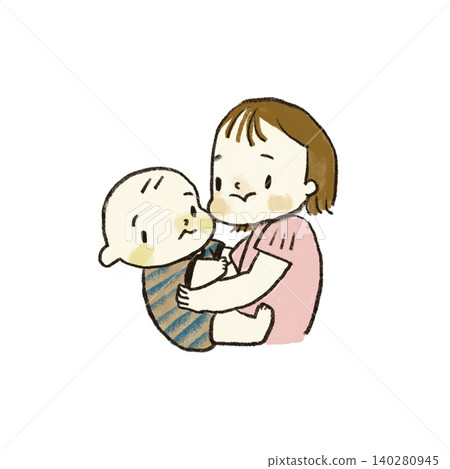 A baby and its mother are holding each other. 140280945
