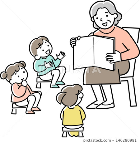 Senior woman reading to children Senior woman reading to children 140280981