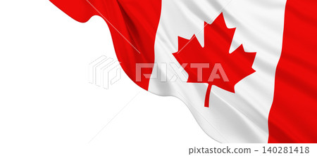 Canadian flag with silk fabric weave texture flowing isolated on white background with copy space design for canada day banner 3D render 140281418