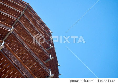 Observation tower against blue sky from low angle view Observation tower against blue sky from low angle view 140281432