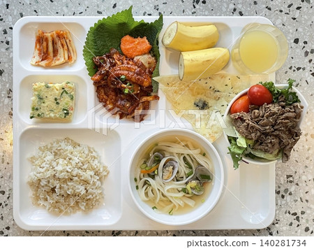 A vibrant spread of Korean food on the table, featuring various banchan (side dishes) like kimchi, pickled vegetables, and seasoned greens. Perfect for food photography, showcasing traditional Korean. A vibrant spread of Korean food on the table, featuring various banchan (side dishes) like kimchi, pickled vegetables, and seasoned greens. Perfect for food photography, showcasing traditional Korean. 140281734