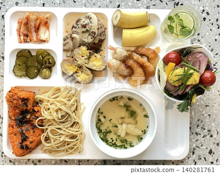 A vibrant spread of Korean food on the table, featuring various banchan (side dishes) like kimchi, pickled vegetables, and seasoned greens. Perfect for food photography, showcasing traditional Korean. A vibrant spread of Korean food on the table, featuring various banchan (side dishes) like kimchi, pickled vegetables, and seasoned greens. Perfect for food photography, showcasing traditional Korean. 140281761