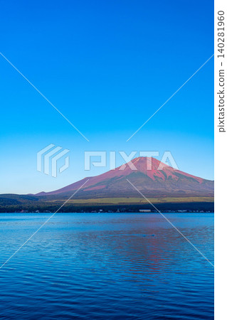 【富士山圖片】從山中湖眺望,沐浴在晨光中的富士山【山梨縣】 【富士山圖片】從山中湖眺望,沐浴在晨光中的富士山【山梨縣】 140281960
