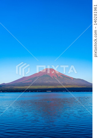 【富士山圖片】從山中湖眺望,沐浴在晨光中的富士山【山梨縣】 【富士山圖片】從山中湖眺望,沐浴在晨光中的富士山【山梨縣】 140281961