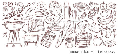Picnic food sketch pattern on white background Picnic food sketch pattern on white background 140282239