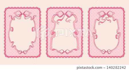 Whimsical pink ribbon frames with coquette bow Whimsical pink ribbon frames with coquette bow 140282242