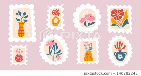 Cute floral stamp design, abstract flower motif Cute floral stamp design, abstract flower motif 140282243