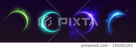 Solar eclipse with lens flare effect, color halo 140282261