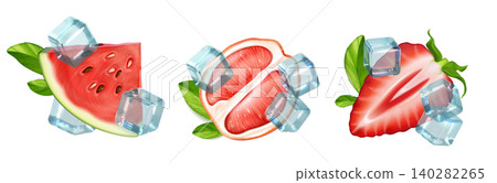 Fresh strawberry slices with ice cubes, watermelon Fresh strawberry slices with ice cubes, watermelon 140282265