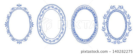 Italian blue frames with wavy doodle pattern Italian blue frames with wavy doodle pattern 140282275