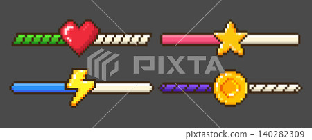 Pixel art game energy bars set with icons Pixel art game energy bars set with icons 140282309