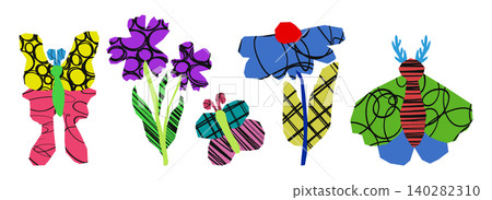 Collage flower stickers with abstract patterns Collage flower stickers with abstract patterns 140282310