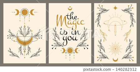 Mystical magic poster set with moon eclipse phases Mystical magic poster set with moon eclipse phases 140282312