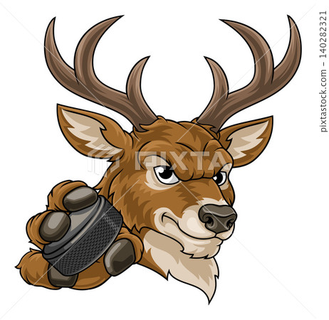 Stag Antlers Deer Ice Hockey Team Mascot Cartoon Stag Antlers Deer Ice Hockey Team Mascot Cartoon 140282321