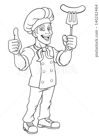 Chef Cartoon Hotdog Sausage Cook Food Man Mascot Chef Cartoon Hotdog Sausage Cook Food Man Mascot 140282464